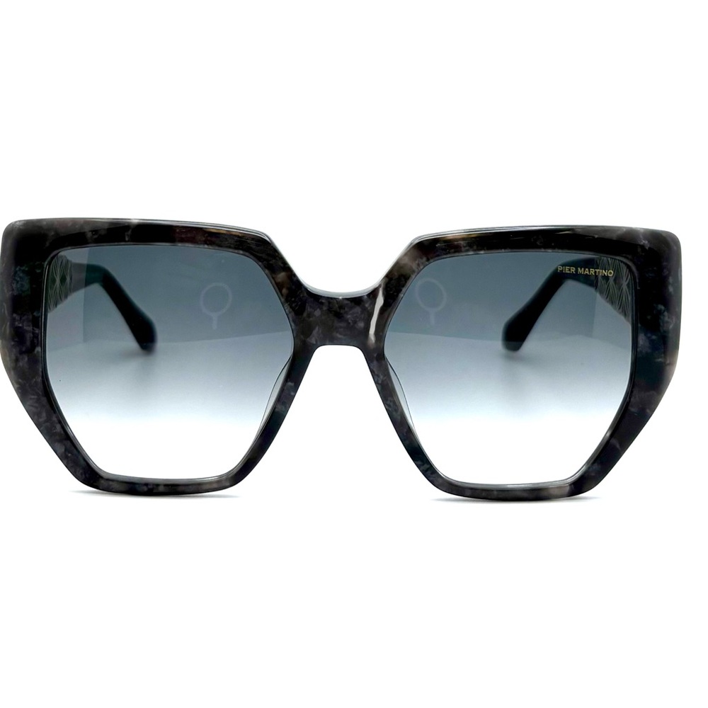 Pier Martino Grey Marble Oversized Sunglasses/ Metal Temples & hand-set crystals